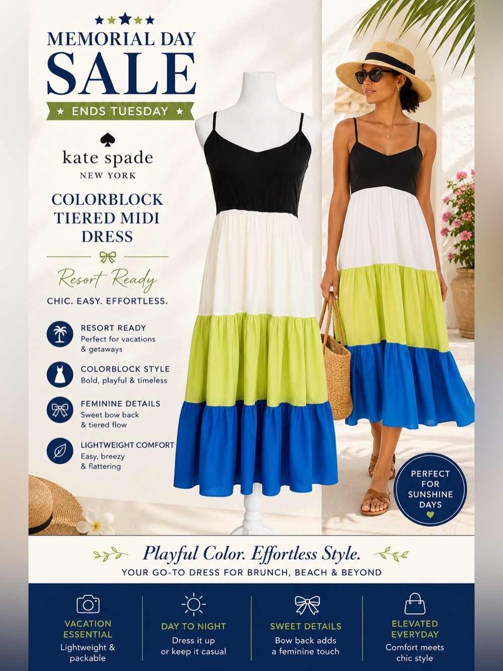 Kate Spade Colorblock Cover Up Midi Dress Bow Back Resort Vacation M NWT